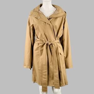THE ROW Size XS Khaki Cotton Double Zipper Hooded Trenchcoat